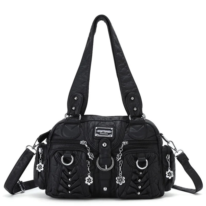 Damen-Satchel-Tasche aus PU mit Reißverschluss und viel Stauraum für Smartphone und Wertsachen