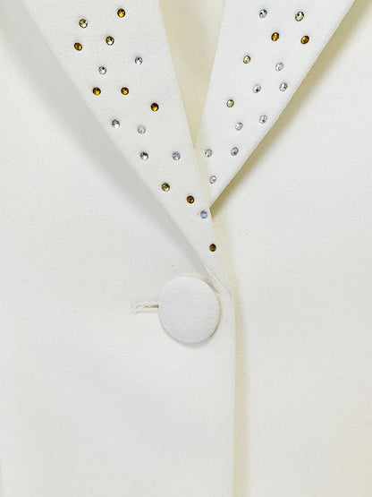 Damen-Blazer Slim Fit Einknopf Strass-Diamanten Perlen elegant