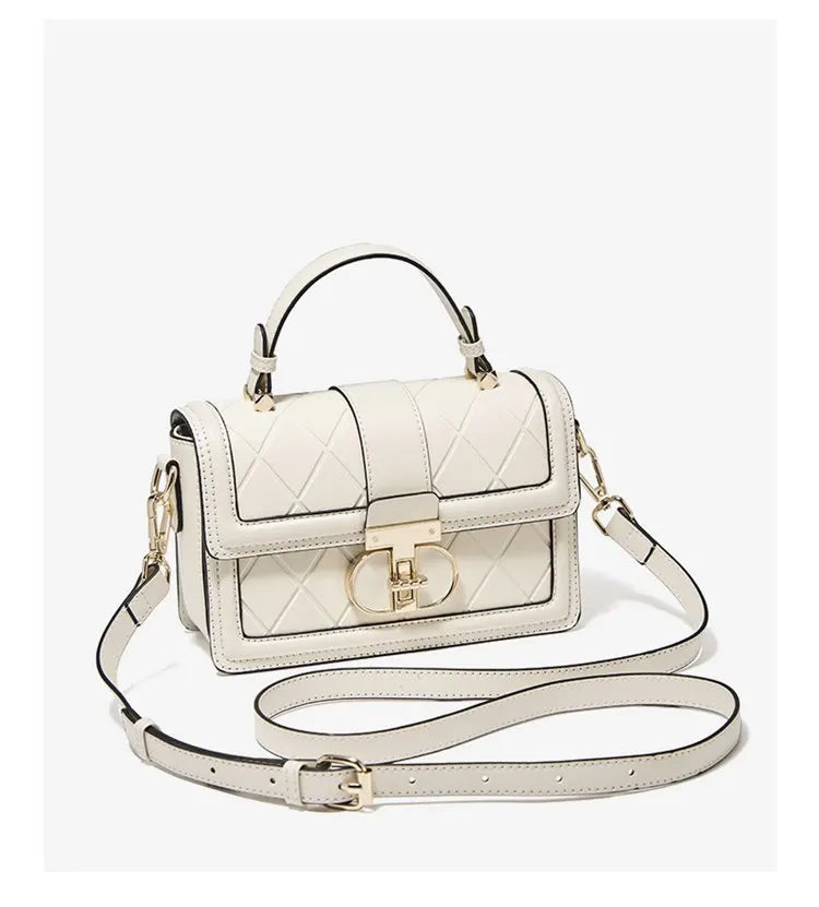Damen Top-handle Tasche aus Split Leder mit Diamant-Gitter