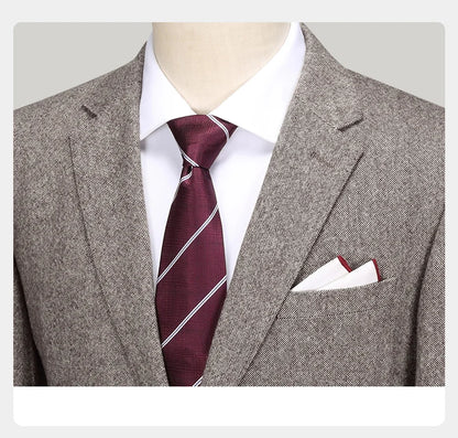 Herren Anzugset aus 55% Wolle: Slim Fit, warm, hellbraun, ideal für Hochzeit & Business.