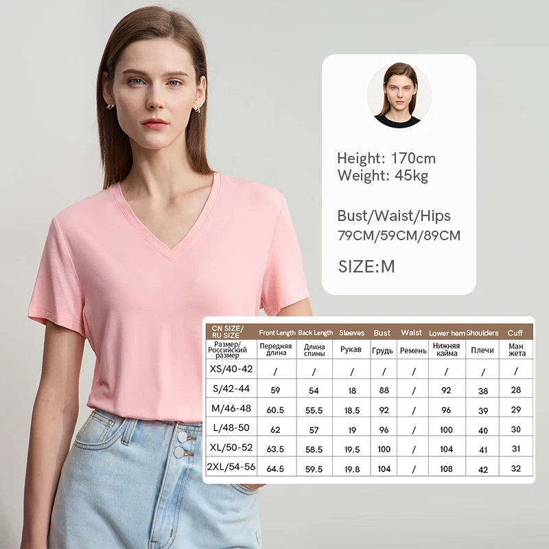 Damen T-Shirt im minimalistischen Casual-Stil mit V-Ausschnitt und kurzen Ärmeln
