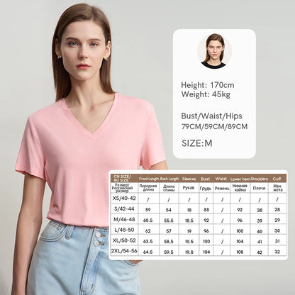 Damen T-Shirt im minimalistischen Casual-Stil mit V-Ausschnitt und kurzen Ärmeln