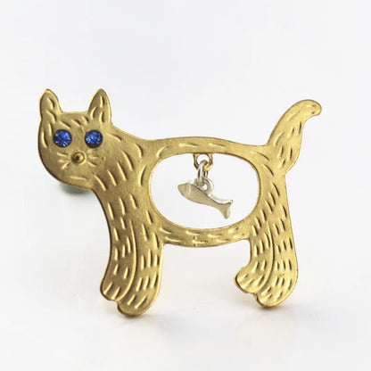 Brosche Set Tier Metall Strass Katze Dackel Löwe Fuchs Retro