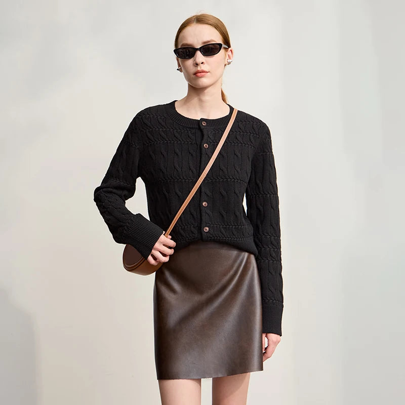Damen-Strickjacke Rundhals gerade kurz Vintage elegant Winter