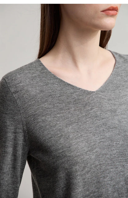 Damen V-Ausschnitt Pullover 100 % Wolle Basic Herbst-Winter