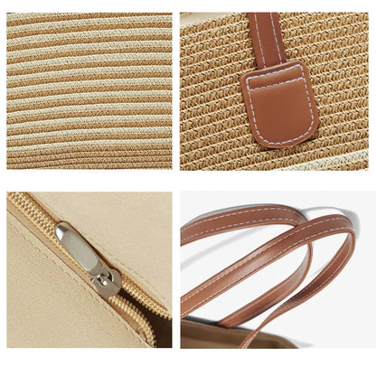 Damen Strandtasche Aus Stroh Mit Reißverschluss Und Großem Fassungsvermögen