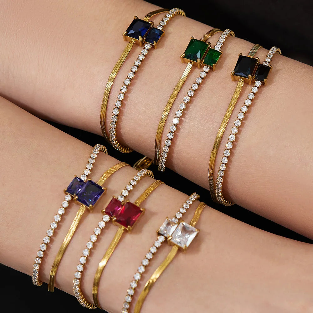 Damen-Armband Baguette-Zirkonia Doppelschicht