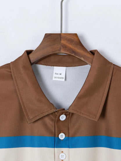 Herren-Poloshirt mit bedrucktem Revers und Knopfleiste – vielseitiges Business-Shirt im Colorblock-Design