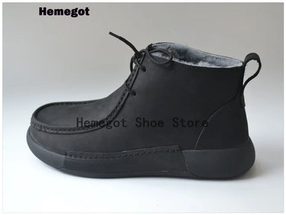 Winter Sheepskin Fur Men's Shoes Genuine Leather Warm Anti-Slip High-Top Men Shoes Handmade Men Snow Boots Newest Warm Boots