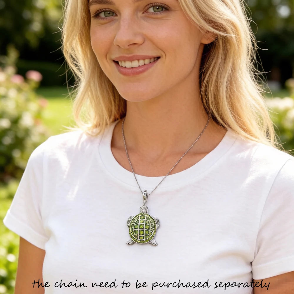 Damen-Charm-Anhänger Schildkröte groß grün II aus Sterlingsilber
