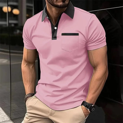 Herren-Casual-Poloshirt mit V-Ausschnitt und Knopfleiste – gestreiftes, vielseitiges Business-T-Shirt