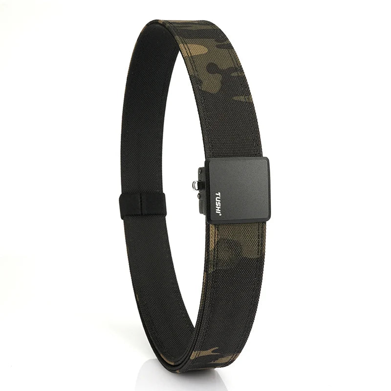 Herren-Nylongürtel mit Metall-Automatik-Schnalle, schwarz-grau, verdecktes Camouflage-Design