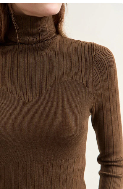 Damen-Rollkragenpullover Slim Polyester-Viskose Herbst-Winter