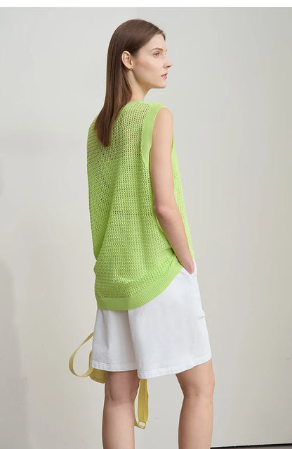 Damen V-Ausschnitt Pullover Viskose ärmellos Lochmuster Sommer