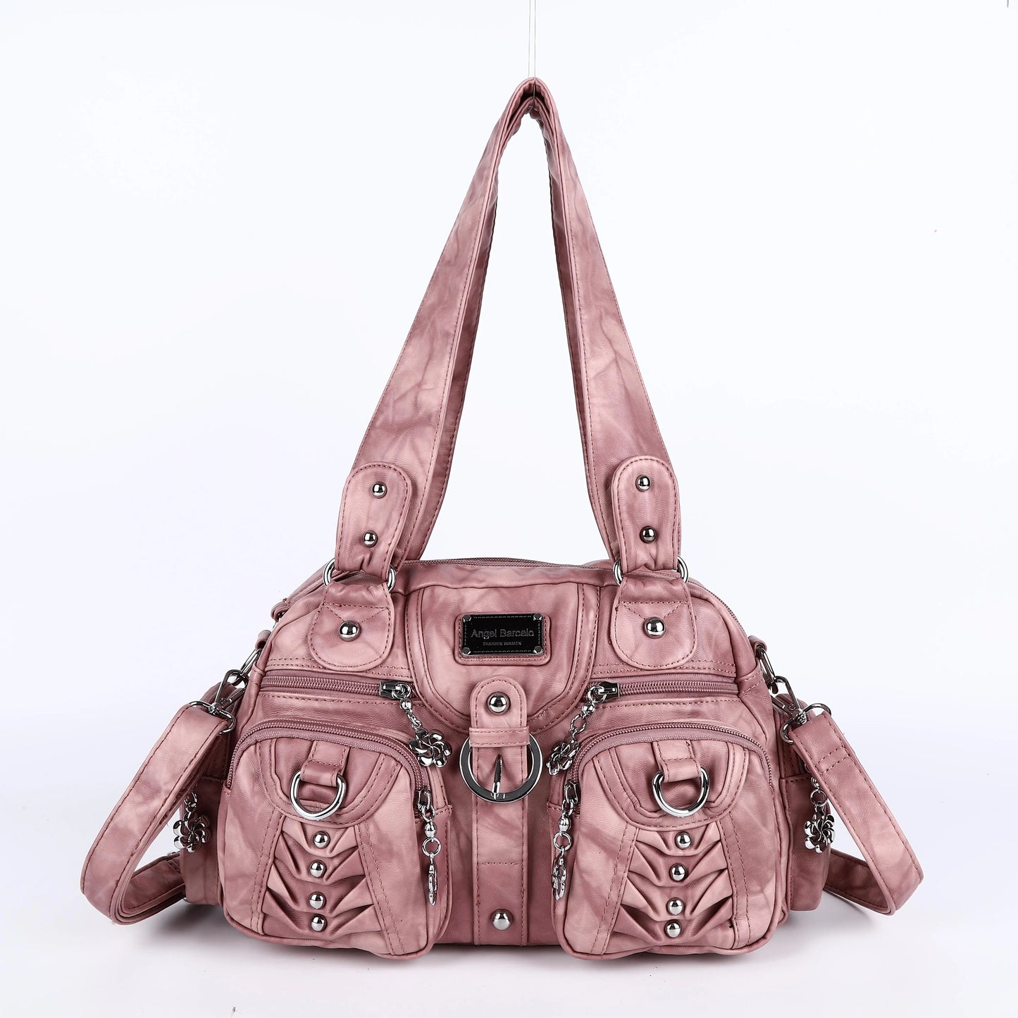 Damen-Satchel-Handtasche aus PU-Leder mit Reißverschluss und viel Stauraum für Alltag und Freizeit