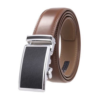 VATLY Fashion Ledergürtel Herren 3,5 cm Automatik-Schnalle Natur-Rindsleder