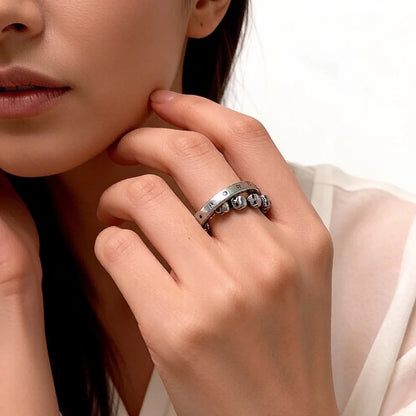 Damen-Ring Totenkopf Love Faith Hope Vintage aus Sterlingsilber
