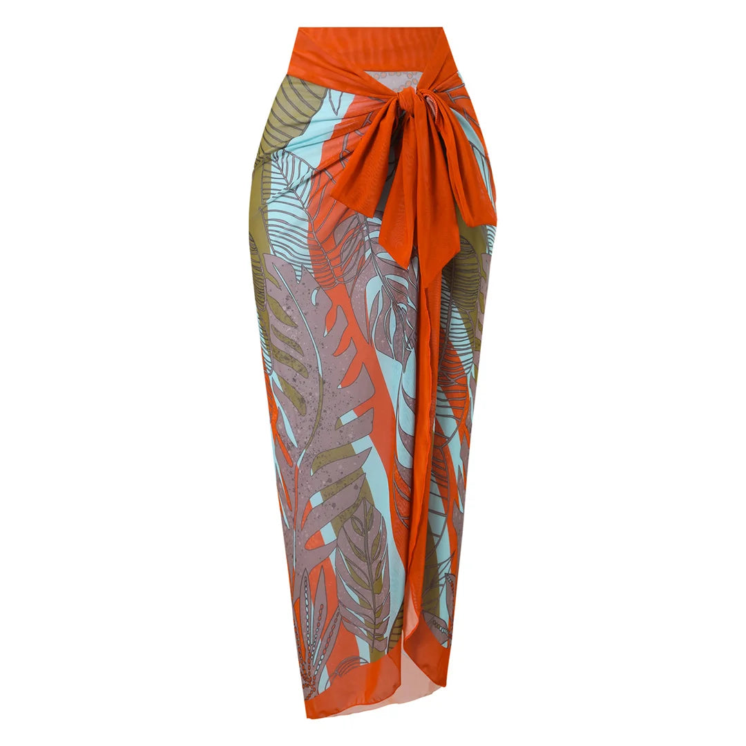 Damen-Badeanzug Blumen Langarm Sarong einteilig gepolstert