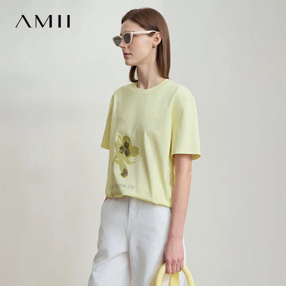 Damen T-Shirt mit minimalistischem O-Ausschnitt und Pailletten-Verzierung