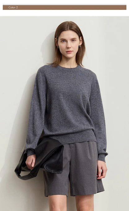 Damen-Rundhalspullover Wolle-Kaschmir nahtlos Streetwear Herbst-Winter