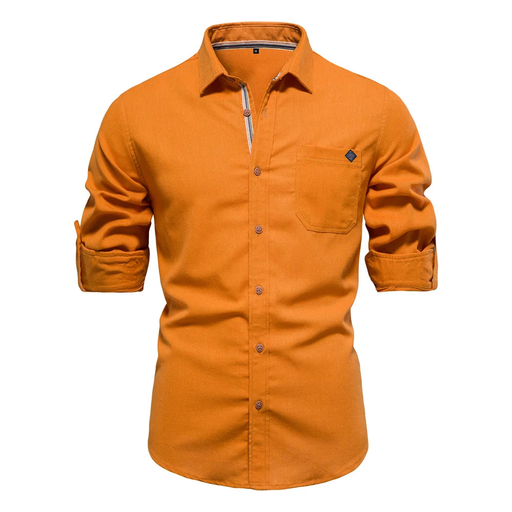 Herren Langarm Shirt aus 100 Prozent Baumwolle mit Einzel Tasche