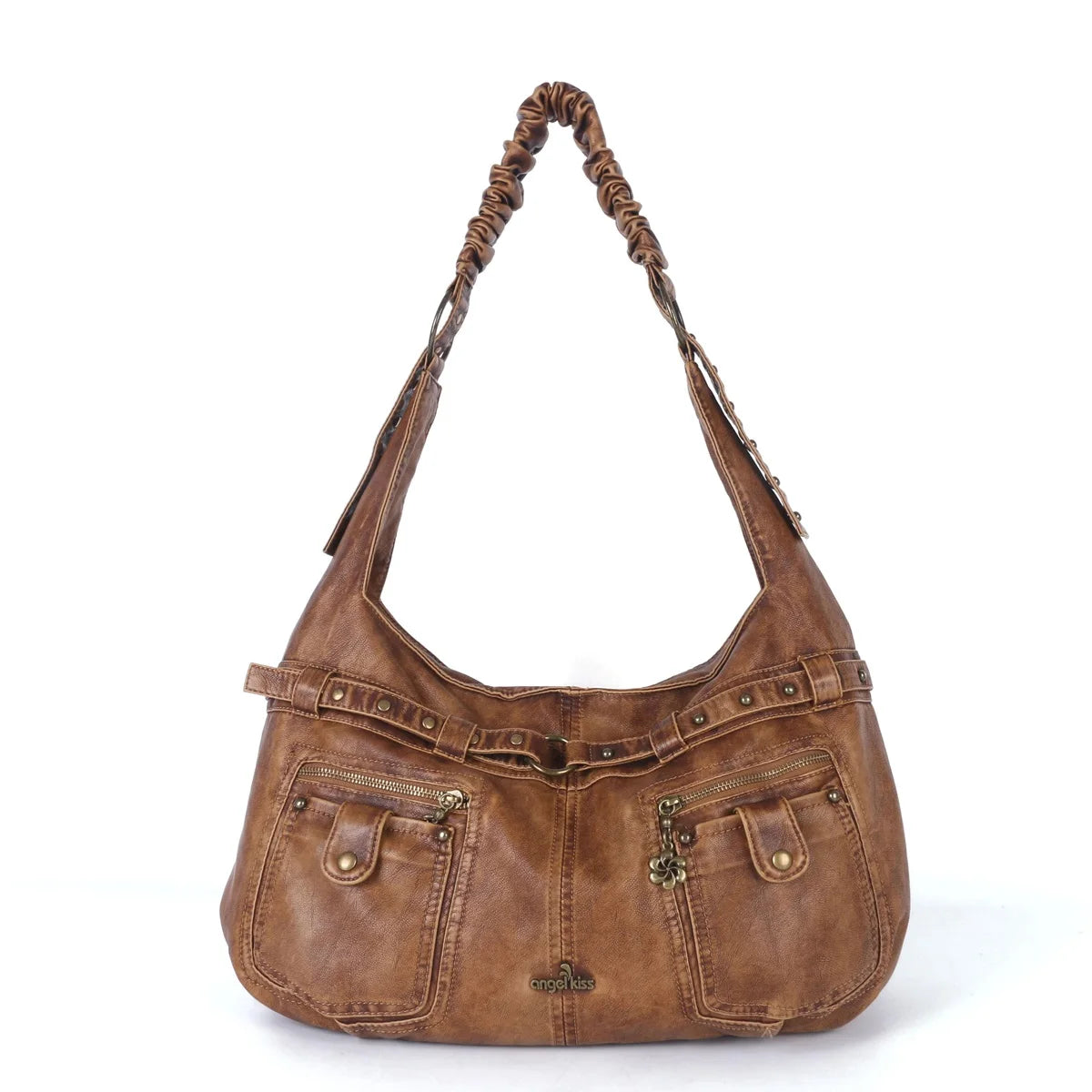 Damen-Handtasche mit Griff aus weichem Polyurethan im Vintage-Design und Mehrfachfächern für Alltag und Abend