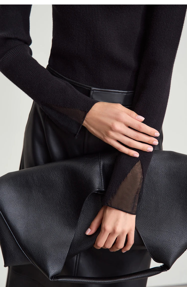 Damen Rollkragenpullover mit transparentem Panel im eleganten minimalistischen Stil