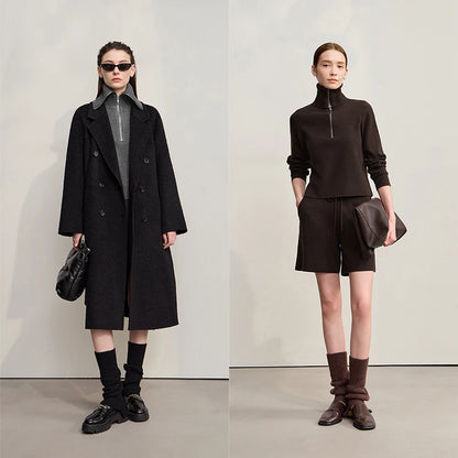 Damen-Rollkragenpullover Wolle gerade einfarbig minimalistisch Herbst
