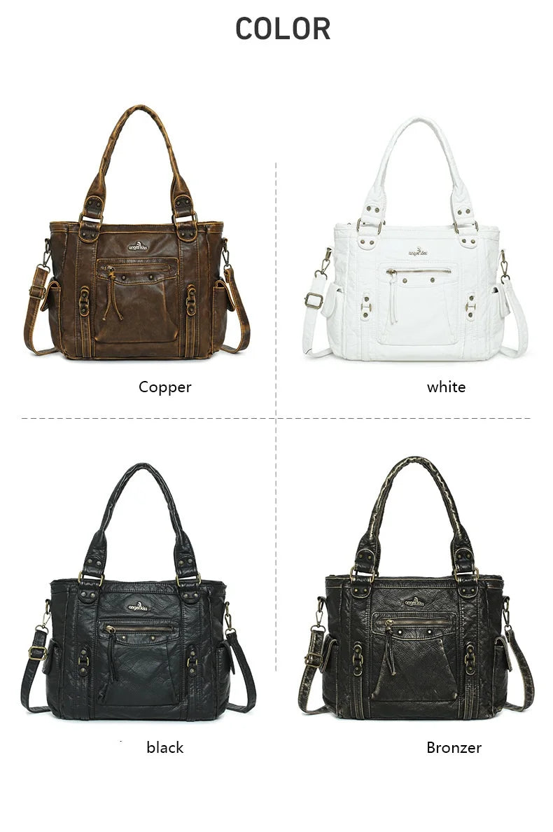 Damen-Schultertasche aus PU mit Mehrfachfächern Bronze Vintage Look Geräumige Innentaschen