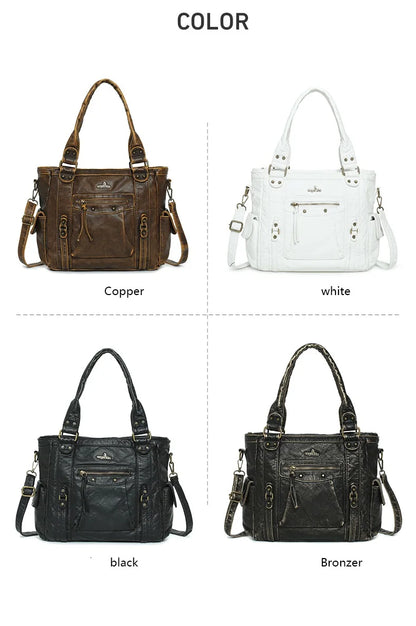 Damen-Schultertasche aus PU mit Mehrfachfächern Bronze Vintage Look Geräumige Innentaschen