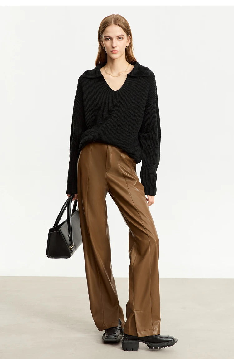 Damen V-Ausschnitt Pullover Acryl French Lazy Style lang Winter