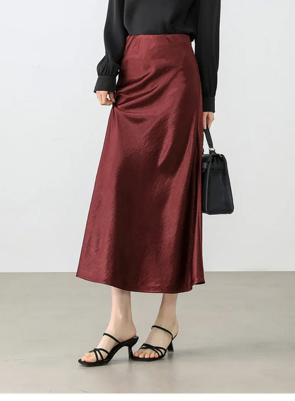 Damen Rock im Luxus-Stil aus Satin mit A-Linie für Partys und Abende