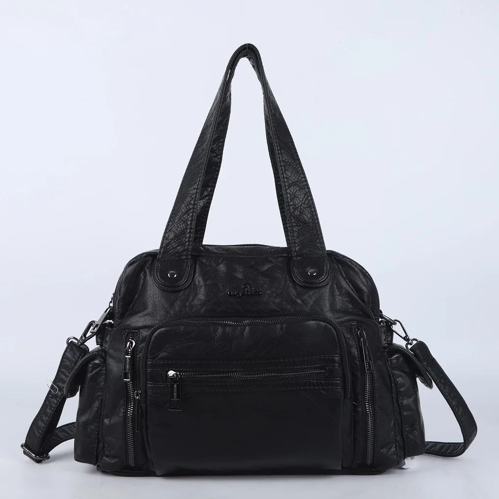 Damen-Satchel-Tasche Mit Top-Griff Und Reißverschluss Aus PU-Leder Mehrfach-Innenfächer