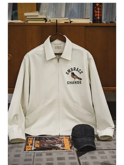 Herren Vintage-gestickte Coach-Jacke im lässigen Stil mit Reißverschluss