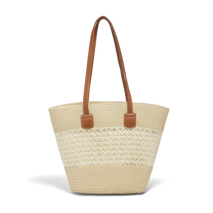 Damen Strandtasche Aus Stroh Mit Reißverschluss Und Großem Fassungsvermögen