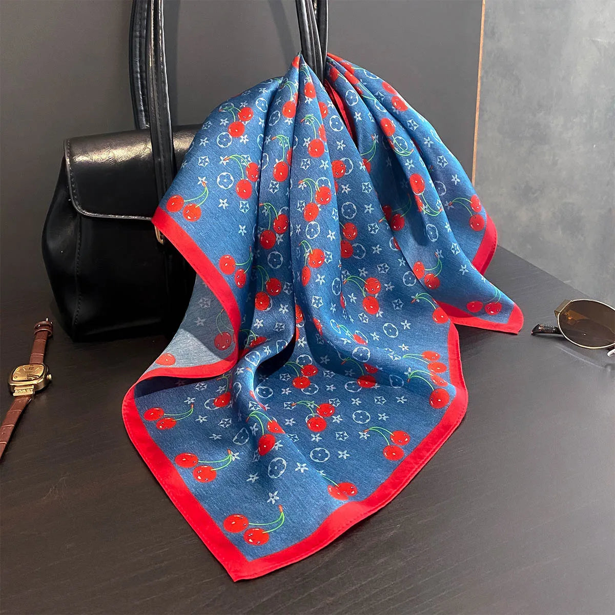 Damen Seidenschal 53cm quadratisch Blumenprint Luxus Hijab Bandana E