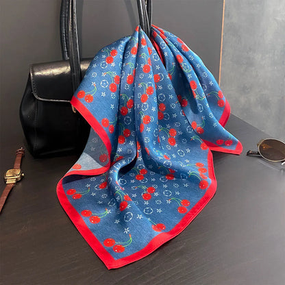 Damen Seidenschal 53cm quadratisch Blumenprint Luxus Hijab Bandana E
