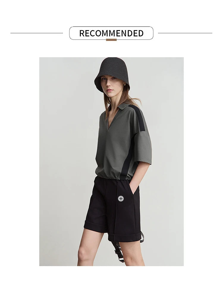 Damen T-Shirts im minimalistischen Stil mit neuem V-Ausschnitt und kurzen Ärmel