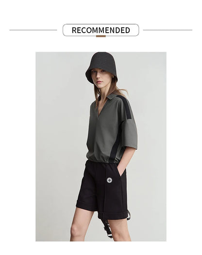 Damen T-Shirts im minimalistischen Stil mit neuem V-Ausschnitt und kurzen Ärmel