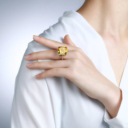 Damen-Ring aus Silber 925 mit Großem Quadratischem Citrin-Stein im Signet-Stil für Hochzeit und Festliche Anlässe