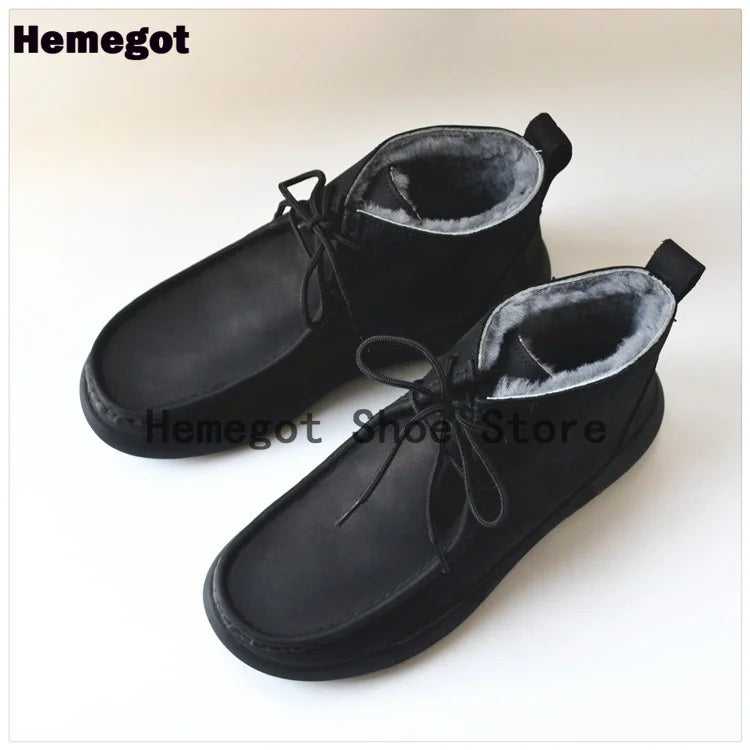 Winter Sheepskin Fur Men's Shoes Genuine Leather Warm Anti-Slip High-Top Men Shoes Handmade Men Snow Boots Newest Warm Boots