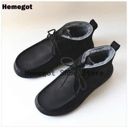 Winter Sheepskin Fur Men's Shoes Genuine Leather Warm Anti-Slip High-Top Men Shoes Handmade Men Snow Boots Newest Warm Boots