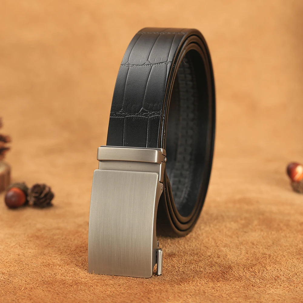 Herren Echtleder-Gürtel Business Bambusmuster 3,5 cm Automatik-Schnalle Rindsleder
