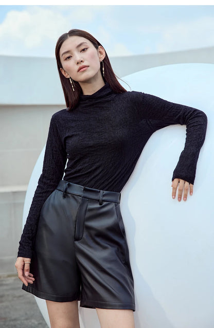 Damen-Rollkragenpullover Wolle Slim einfarbig Büro Winter