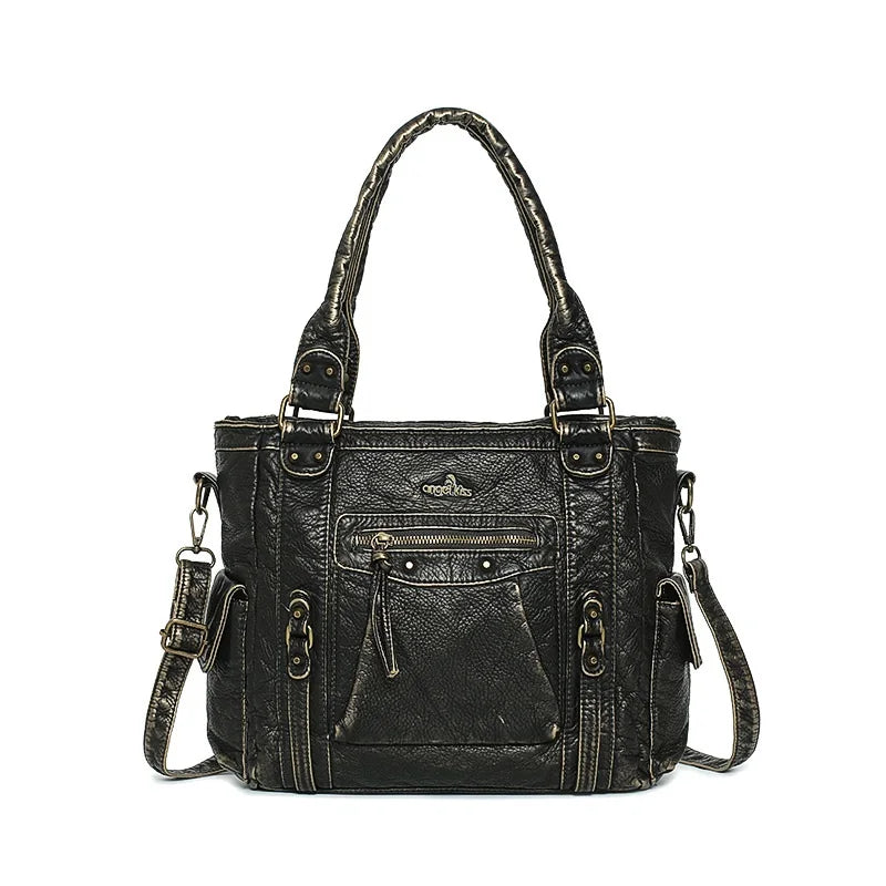 Damen-Schultertasche aus PU mit Mehrfachfächern Bronze Vintage Look Geräumige Innentaschen