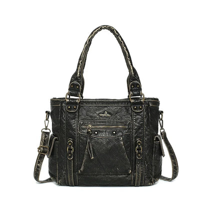 Damen-Schultertasche aus PU mit Mehrfachfächern Bronze Vintage Look Geräumige Innentaschen