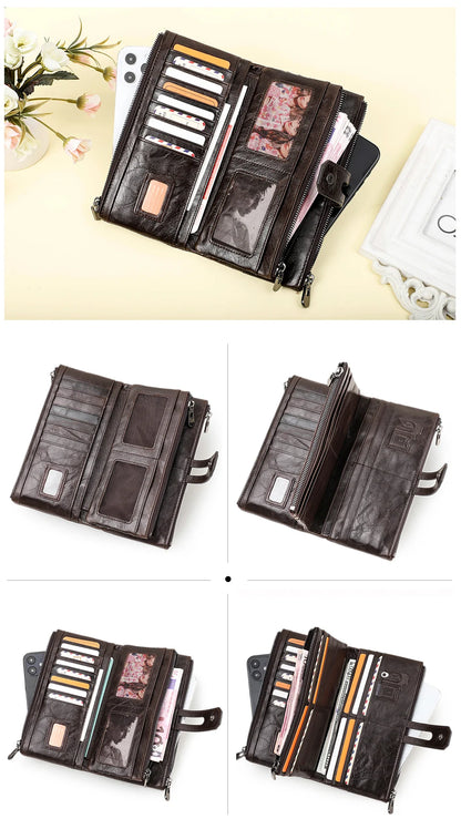 Damen Echtleder Lange Geldbörse Vintage Clutch Reißverschluss Handytasche Kartenhalter