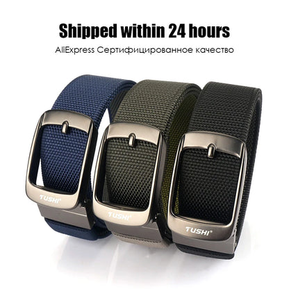 Herren-Gürtel Reversibel mit Automatischer Schnalle aus Nylon Zweifarbig 34mm Breite