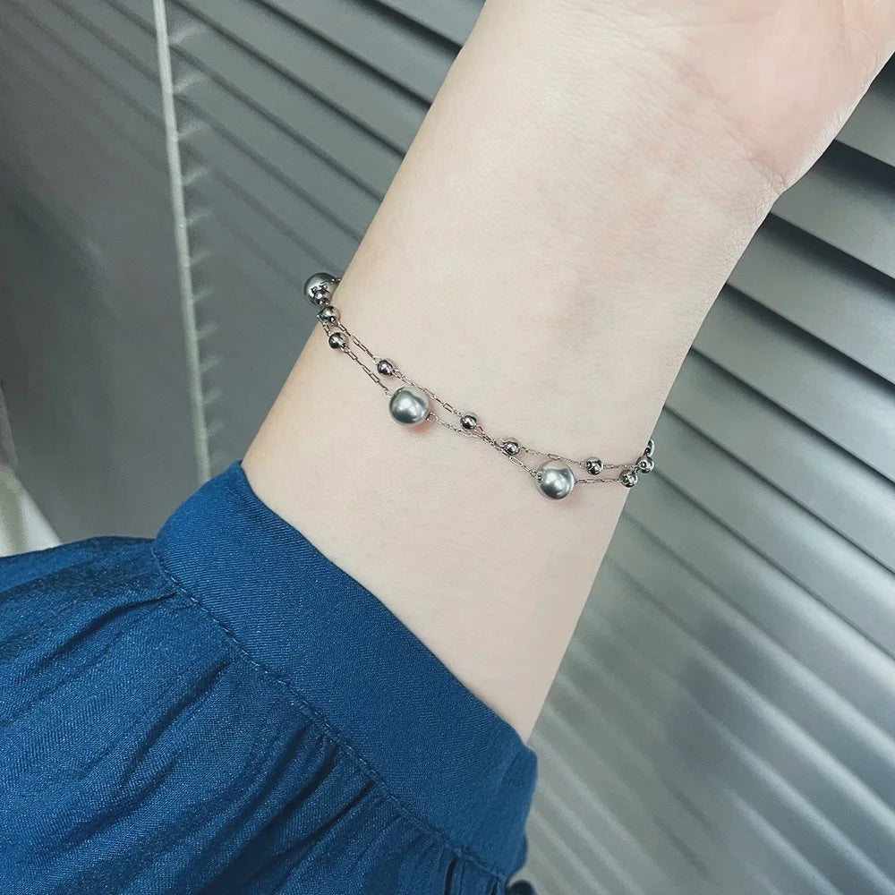 Damen-Armband mit Glasperle aus Titanstahl