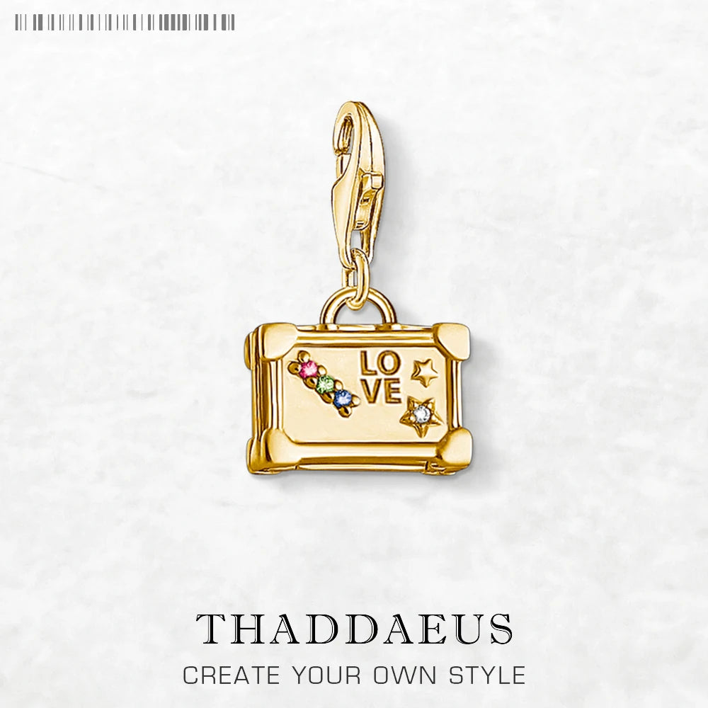Damen-Charm-Anhänger Vintage Koffer golden Reise aus Sterlingsilber